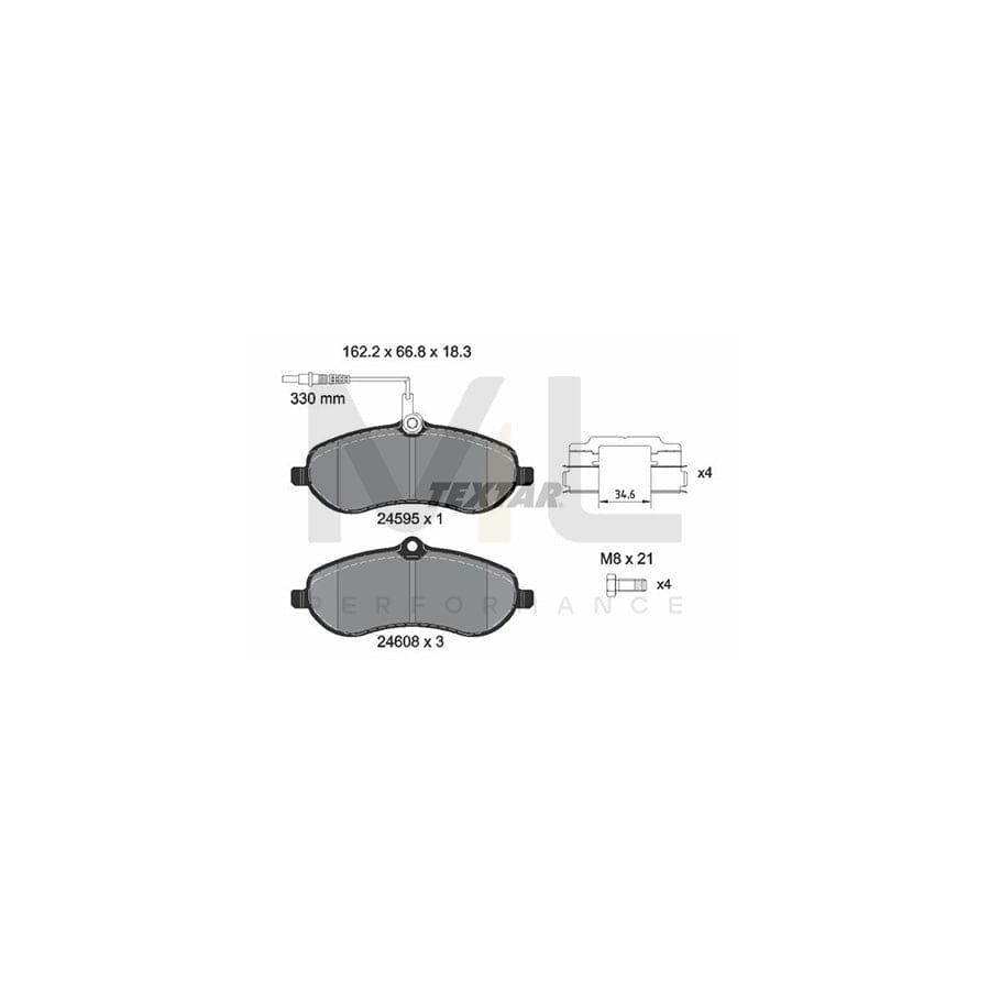 TEXTAR 2459501 Brake pad set with integrated wear warning contact, with brake caliper screws, with accessories | ML Performance Car Parts