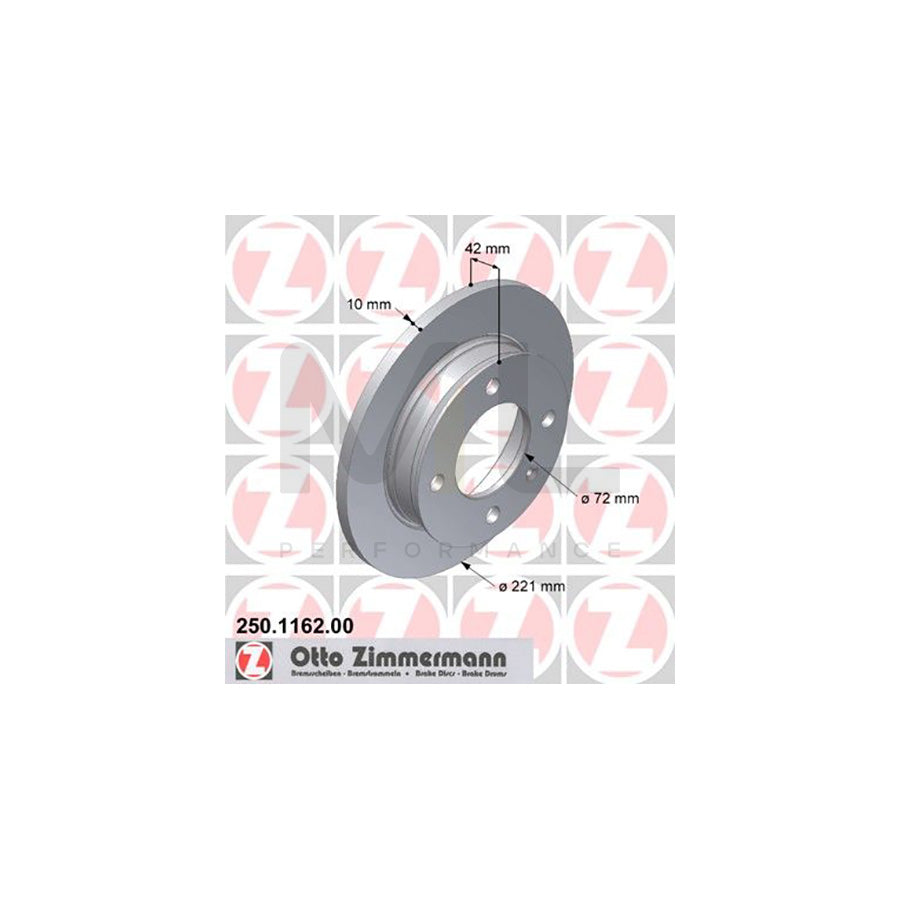 ZIMMERMANN 250.1162.00 Brake Disc for FORD FIESTA Solid  - 1 piece