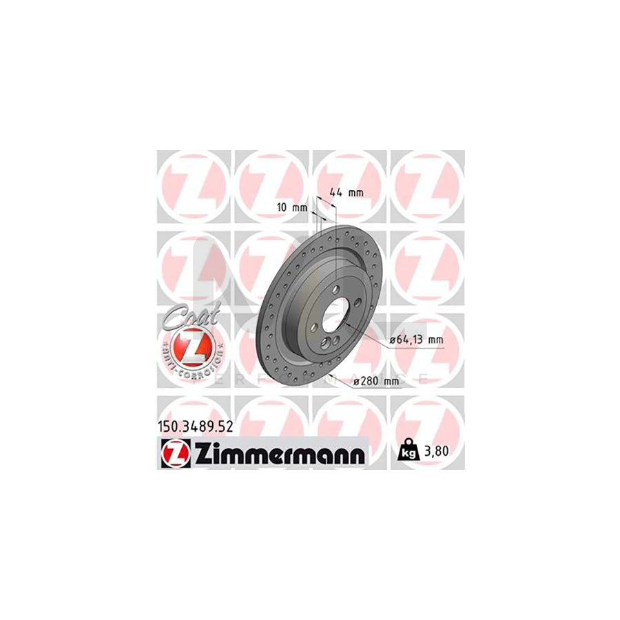 ZIMMERMANN 150.3489.52 Brake Disc Perforated, Solid, Coated, High-carbon  - 1 piece
