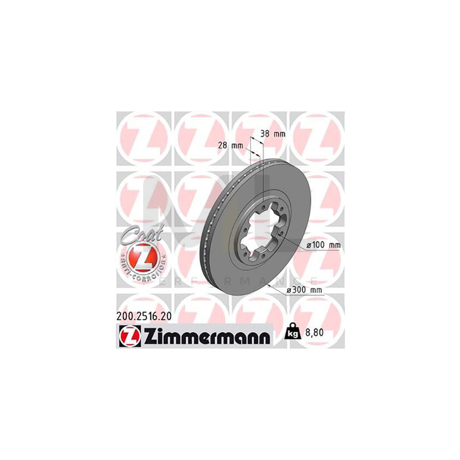 ZIMMERMANN COAT Z 200.2516.20 Brake Disc Internally Vented, Coated  - 1 piece