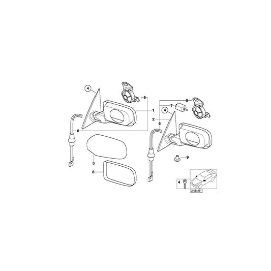Genuine BMW 51168245128 E46 Heated Outside Mirror, Right (Inc. 316i, 323i & 325i) | ML Performance US Car Parts