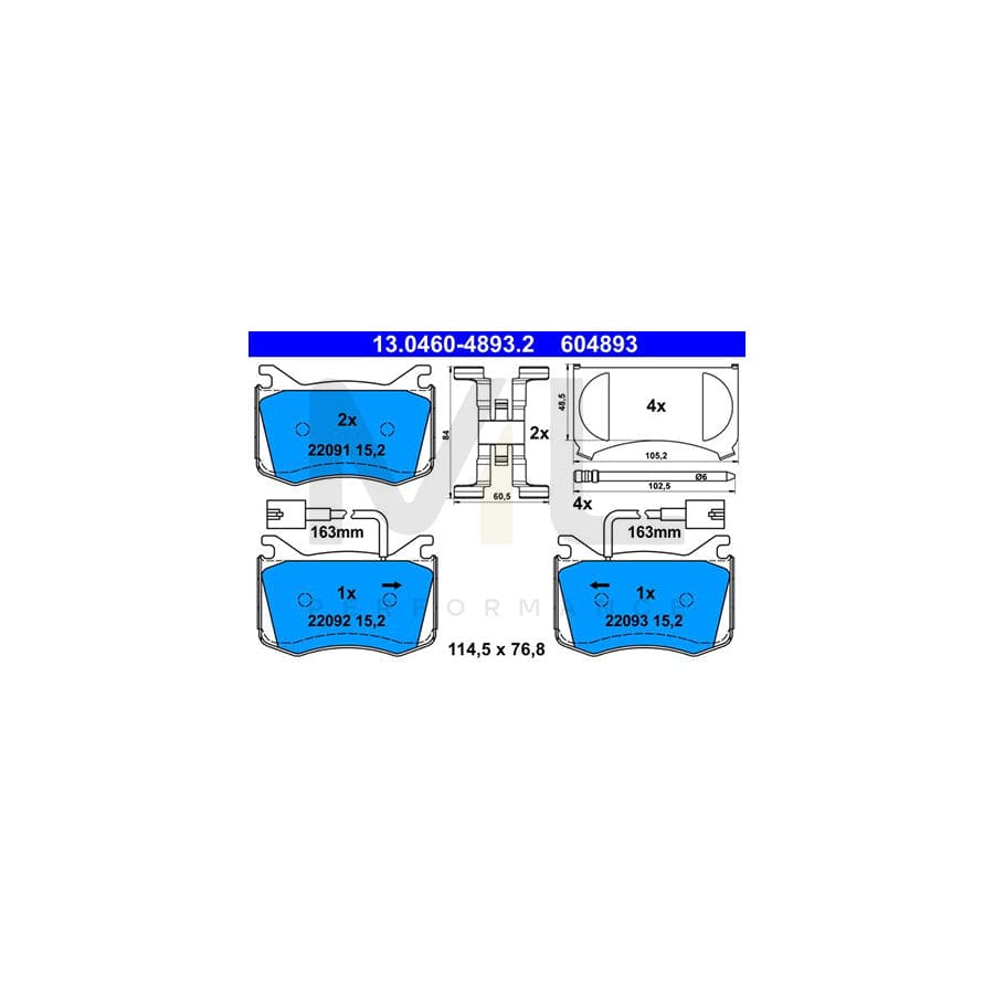 ATE 13.0460-4893.2 Brake pad set for ALFA ROMEO Giulia Saloon (952) with integrated wear warning contact, with anti-squeak plate, with accessories