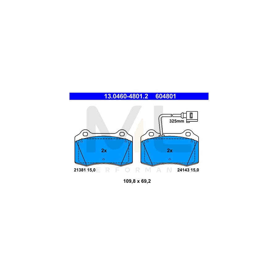 ATE 13.0460-4801.2 Brake pad set for SEAT Leon I Hatchback (1M1) incl. wear warning contact