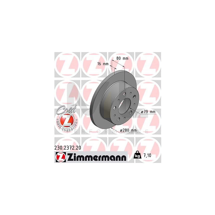 ZIMMERMANN COAT Z 230.2372.20 Brake Disc Solid, Coated  - 1 piece
