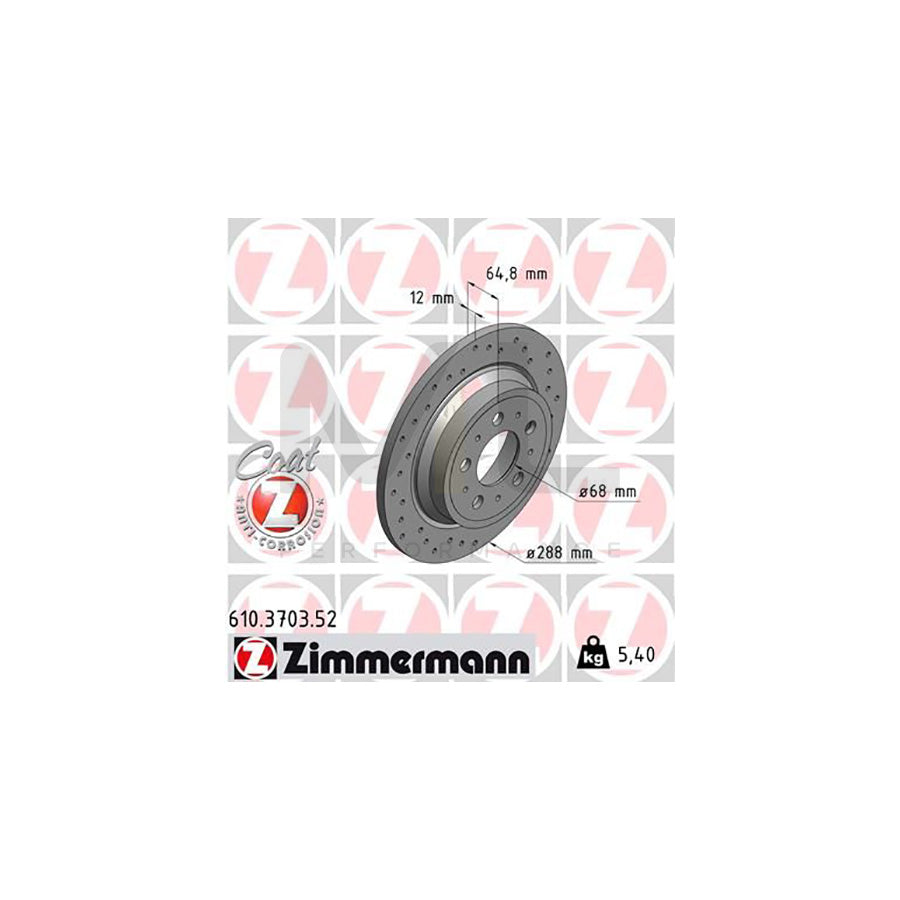 ZIMMERMANN SPORT COAT Z 610.3703.52 Brake Disc Perforated, Solid, Coated  - 1 piece
