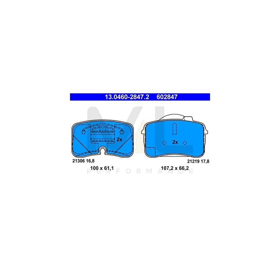 ATE 13.0460-2847.2 Brake pad set excl. wear warning contact, prepared for wear indicator