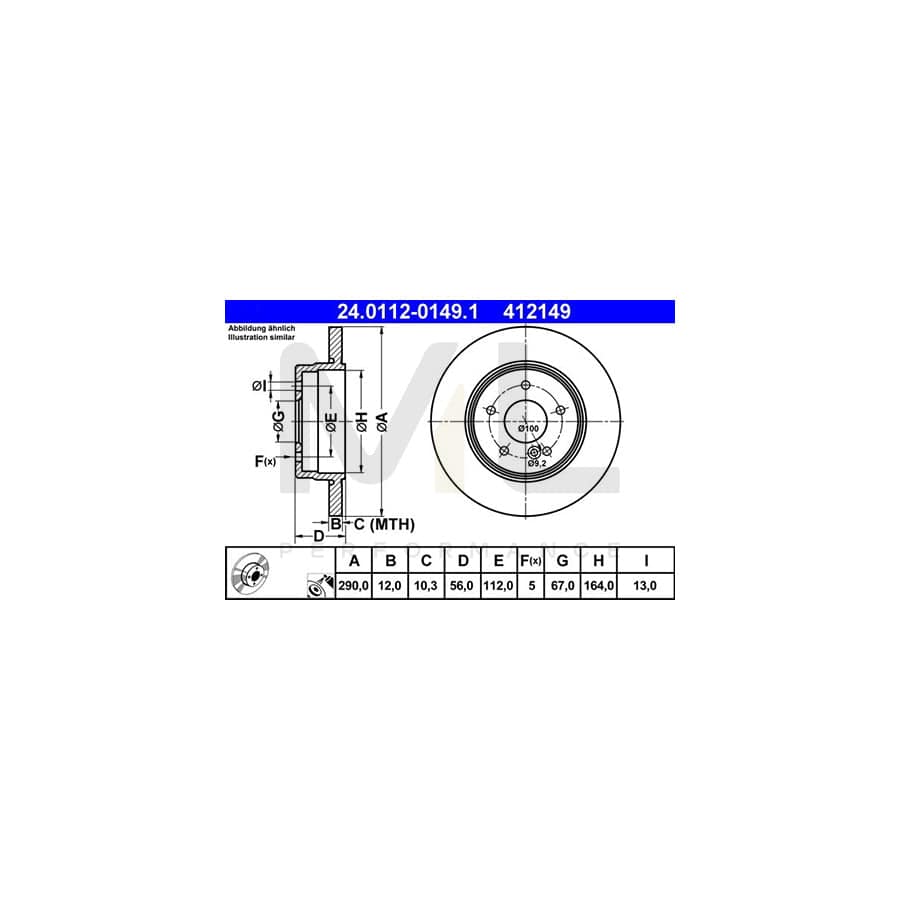 ATE 24.0112-0149.1 Brake Disc suitable for MERCEDES-BENZ E-Class T-modell (S210) Solid, Coated  - 1 piece