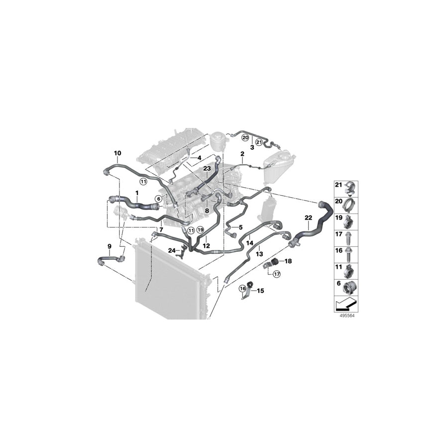 Genuine BMW 17128602651 G12 G31 G30 Line, Coolant Pump- Expansion tank-charge air cooler (Inc. 640iX, 740LiX & 640i) | ML Performance US Car Parts