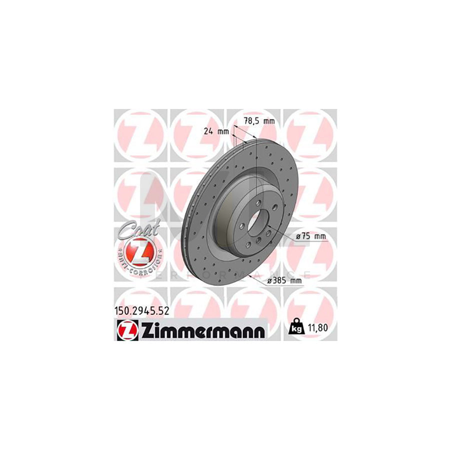 ZIMMERMANN SPORT COAT Z 150.2945.52 Brake Disc Internally Vented, Perforated, Coated, High-carbon  - 1 piece