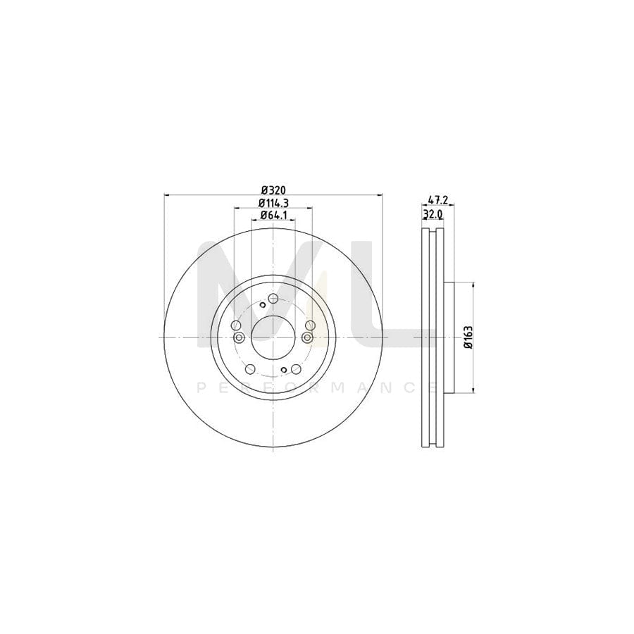 HELLA 8DD 355 116-091 Brake Disc for HONDA ACCORD Internally Vented, without wheel hub, without wheel studs
