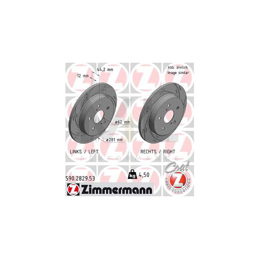 ZIMMERMANN 590.2829.53 Brake Disc Slotted, Solid, Coated  - 1 piece
