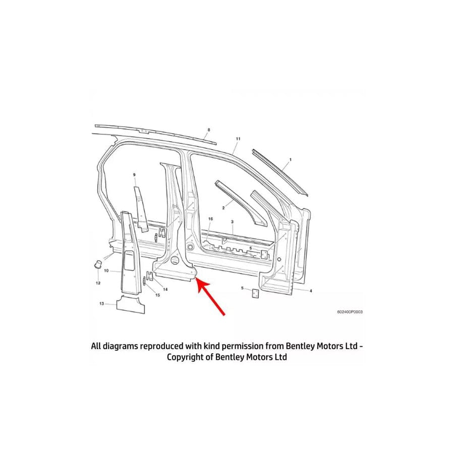 GENUINE Bentley PN23659PG LEFT HAND B/C POST REINFORCEMENT PANEL