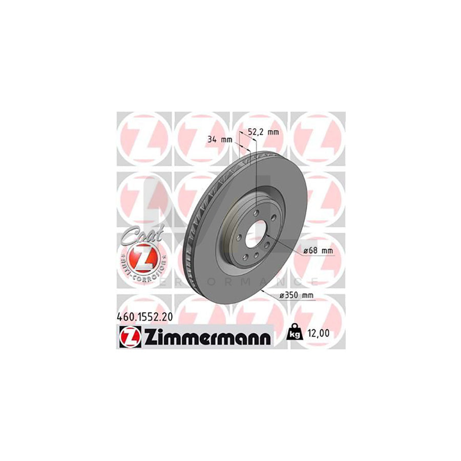 ZIMMERMANN COAT Z 460.1553.20 Brake Disc for PORSCHE Macan (95B) Internally Vented, Coated
