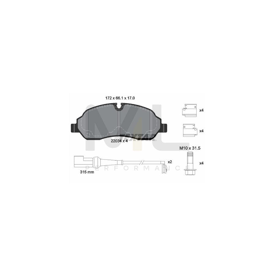 TEXTAR 2203401 Brake pad set incl. wear warning contact, with brake caliper screws, with accessories | ML Performance Car Parts