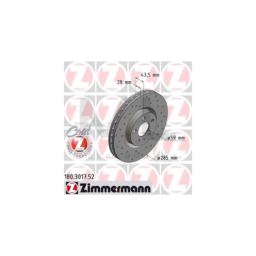 ZIMMERMANN 180.3017.52 Brake Disc Internally Vented, Perforated, Coated  - 1 piece