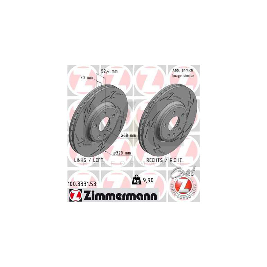 ZIMMERMANN 100.3331.53 Brake Disc Internally Vented, Slotted, Coated, High-carbon  - 1 piece