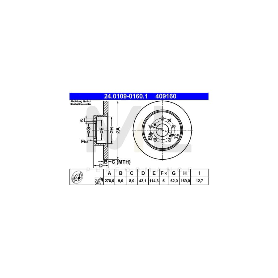 ATE 24.0109-0160.1 Brake Disc for SUZUKI Swift III Hatchback (MZ, EZ) Solid, Coated  - 1 piece