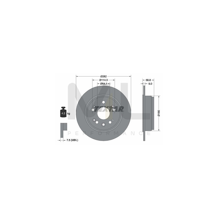 TEXTAR PRO 92165703 Brake Disc Solid, Coated, without wheel hub, without wheel studs | ML Performance Car Parts
