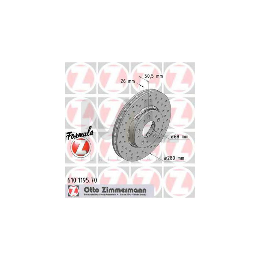 ZIMMERMANN FORMULA Z COAT Z 610.1195.70 Brake Disc Perforated, Vented  - 1 piece
