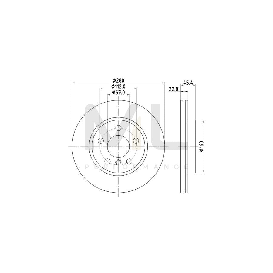 HELLA PRO 8DD 355 123-481 Brake Disc Internally Vented, Coated, without wheel hub, without wheel studs
