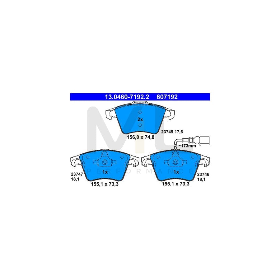 ATE 13.0460-7192.2 Brake pad set incl. wear warning contact