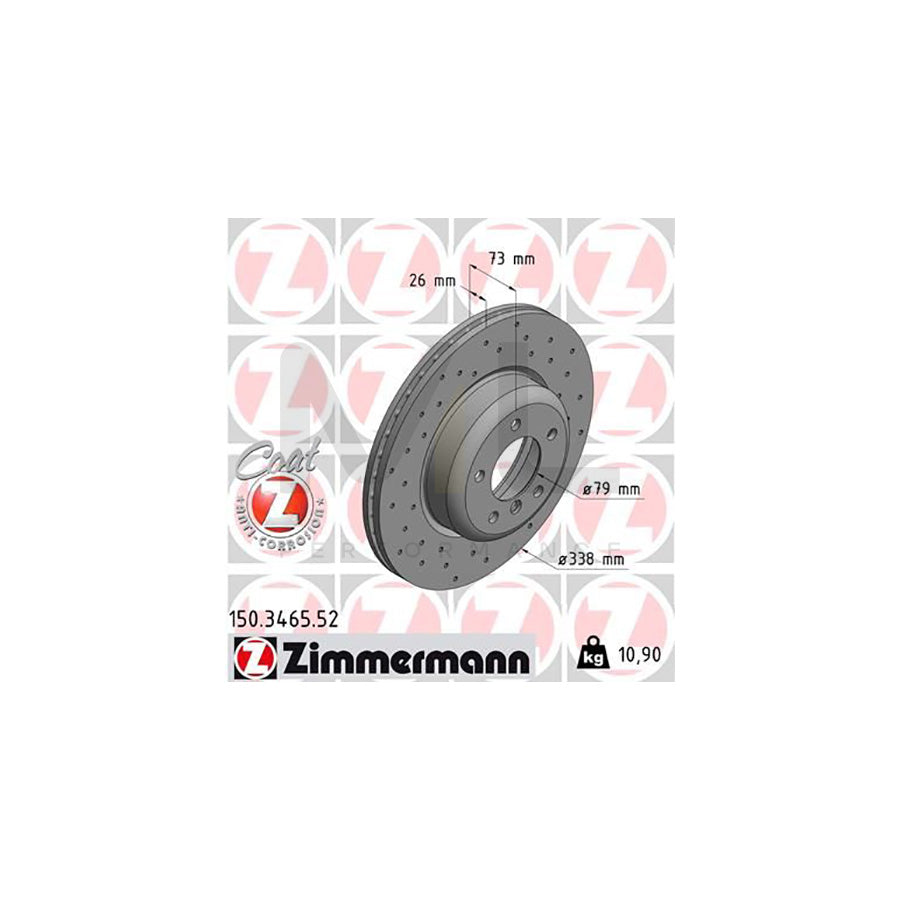 ZIMMERMANN SPORT COAT Z 150.3465.52 Brake Disc Internally Vented, Perforated, Coated, High-carbon  - 1 piece