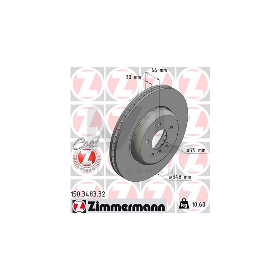 ZIMMERMANN FORMULA F COAT Z 150.3483.32 Brake Disc Internally Vented, Two-piece brake disc, Coated, High-carbon  - 1 piece