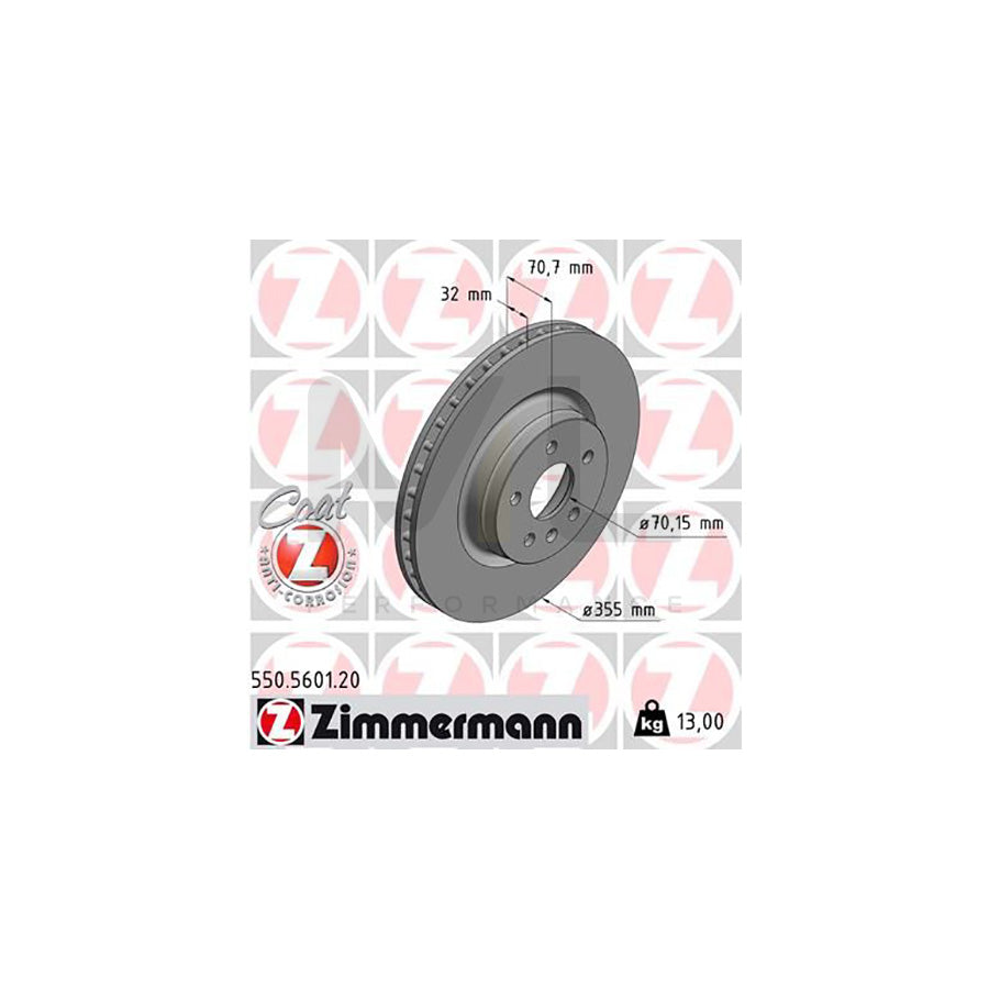 ZIMMERMANN 550.5601.20 Brake Disc Internally Vented, Coated, High-carbon  - 1 piece