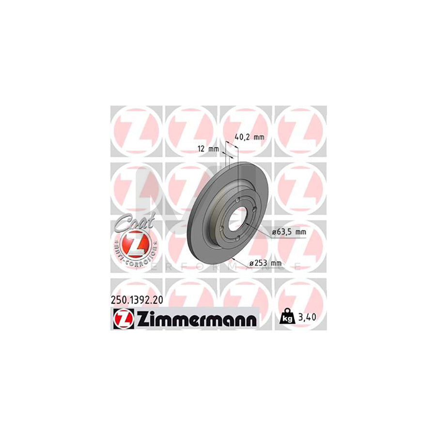 ZIMMERMANN COAT Z 250.1392.20 Brake Disc for FORD Fiesta Mk7 Hatchback Solid, Coated  - 1 piece