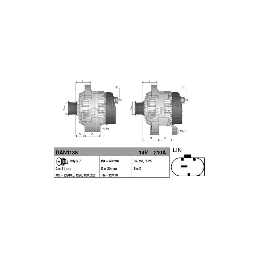 DENSO DAN1138 Alternator