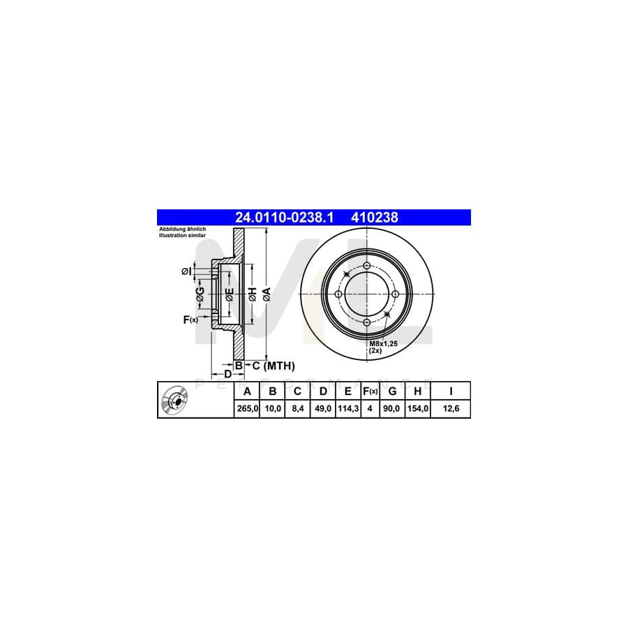 ATE 24.0110-0238.1 Brake Disc Solid  - 1 piece