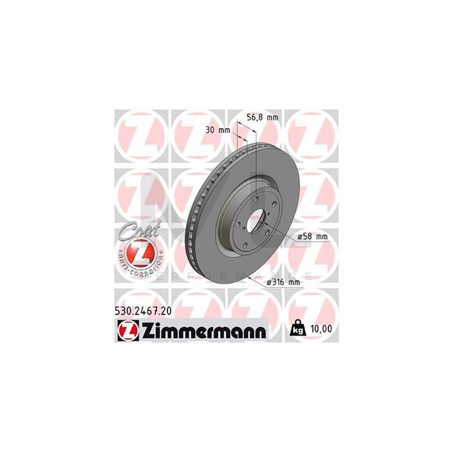 ZIMMERMANN 530.2467.20 Brake Disc Internally Vented, Coated  - 1 piece