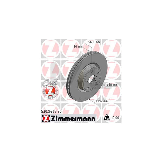 ZIMMERMANN 530.2467.20 Brake Disc Internally Vented, Coated  - 1 piece