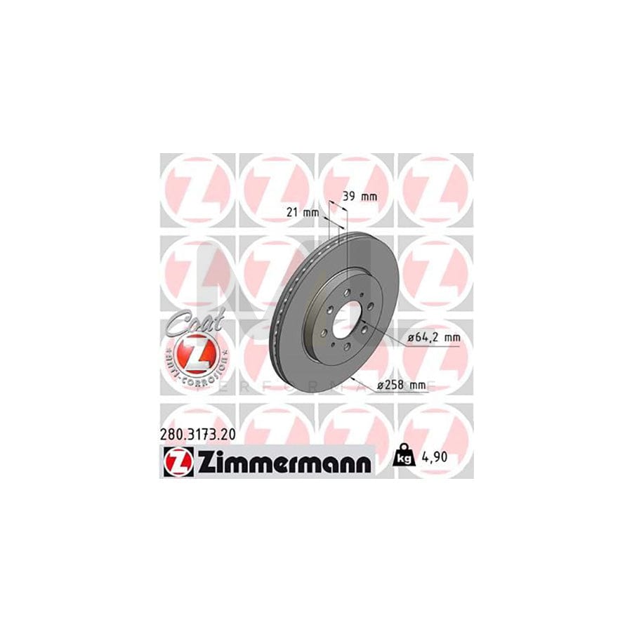 ZIMMERMANN COAT Z 280.3173.20 Brake Disc Internally Vented, Coated  - 1 piece
