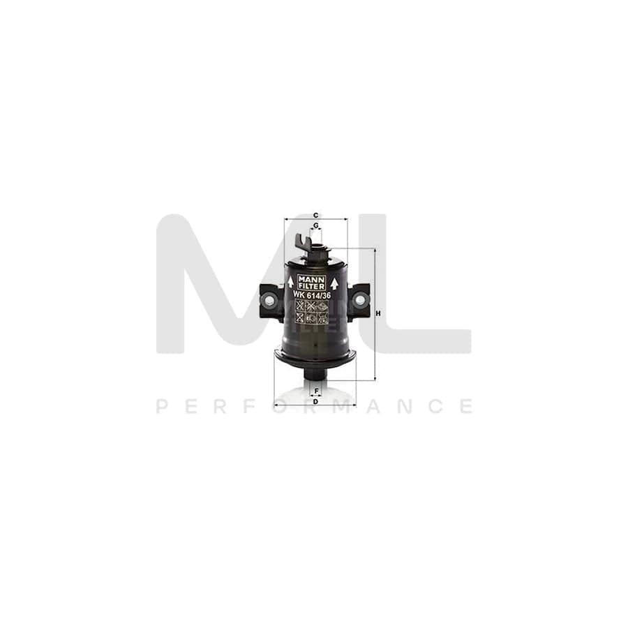 MANN-FILTER WK 614/36 x Fuel filter In-Line Filter, with seal