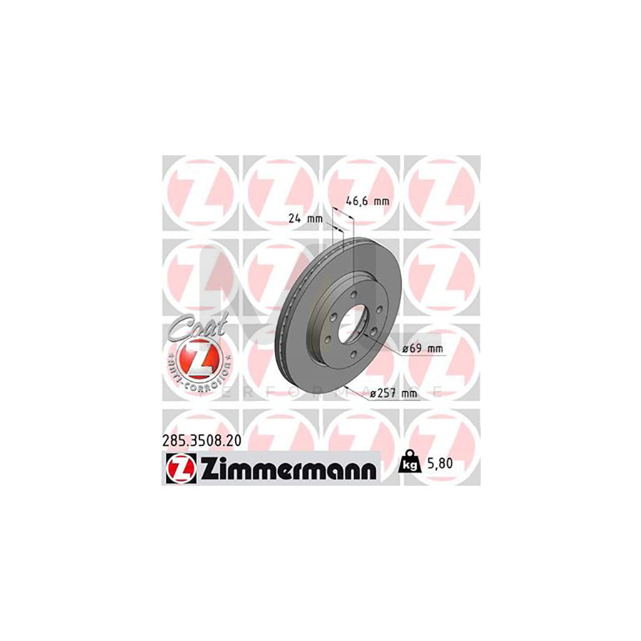 ZIMMERMANN COAT Z 285.3508.20 Brake Disc Internally Vented, Coated  - 1 piece