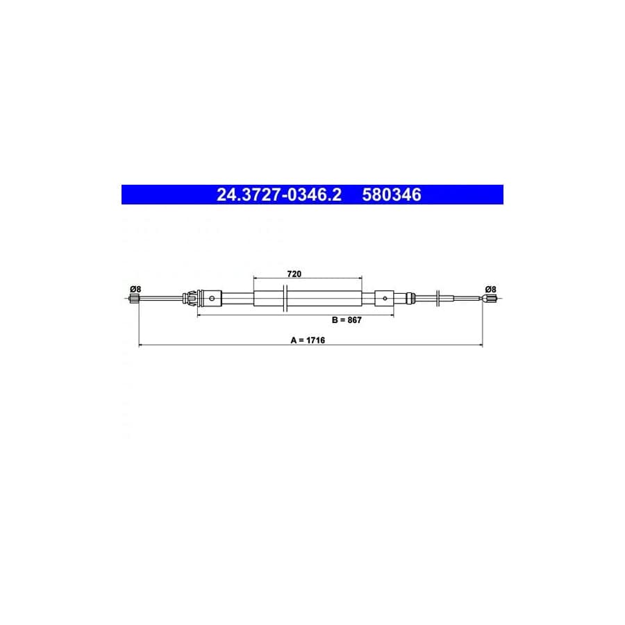 ATE 24.3727-0346.2 Hand Brake Cable for Citroen C3