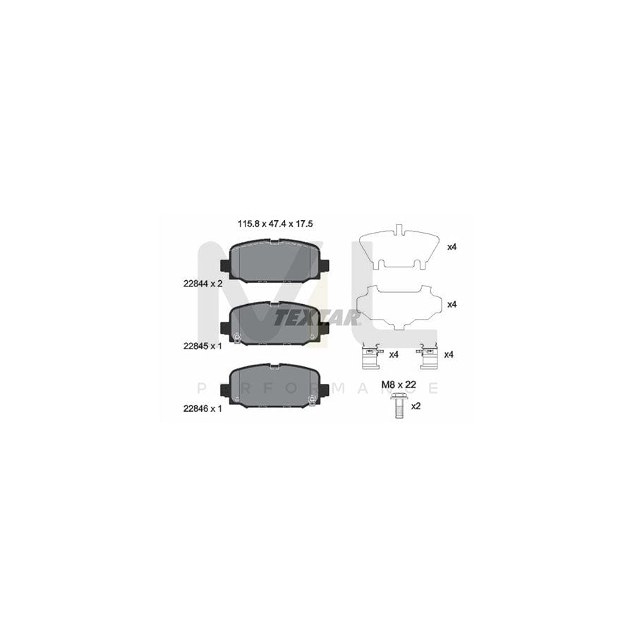 TEXTAR 2284401 Brake pad set with acoustic wear warning, with brake caliper screws, with accessories | ML Performance Car Parts