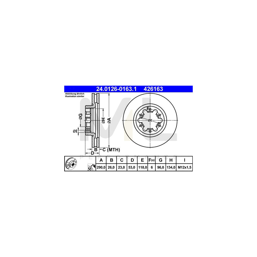 ATE 24.0126-0163.1 Brake Disc Vented, Coated  - 1 piece