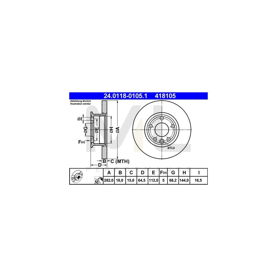 ATE 24.0118-0105.1 Brake Disc for VW TRANSPORTER Solid, Coated  - 1 piece
