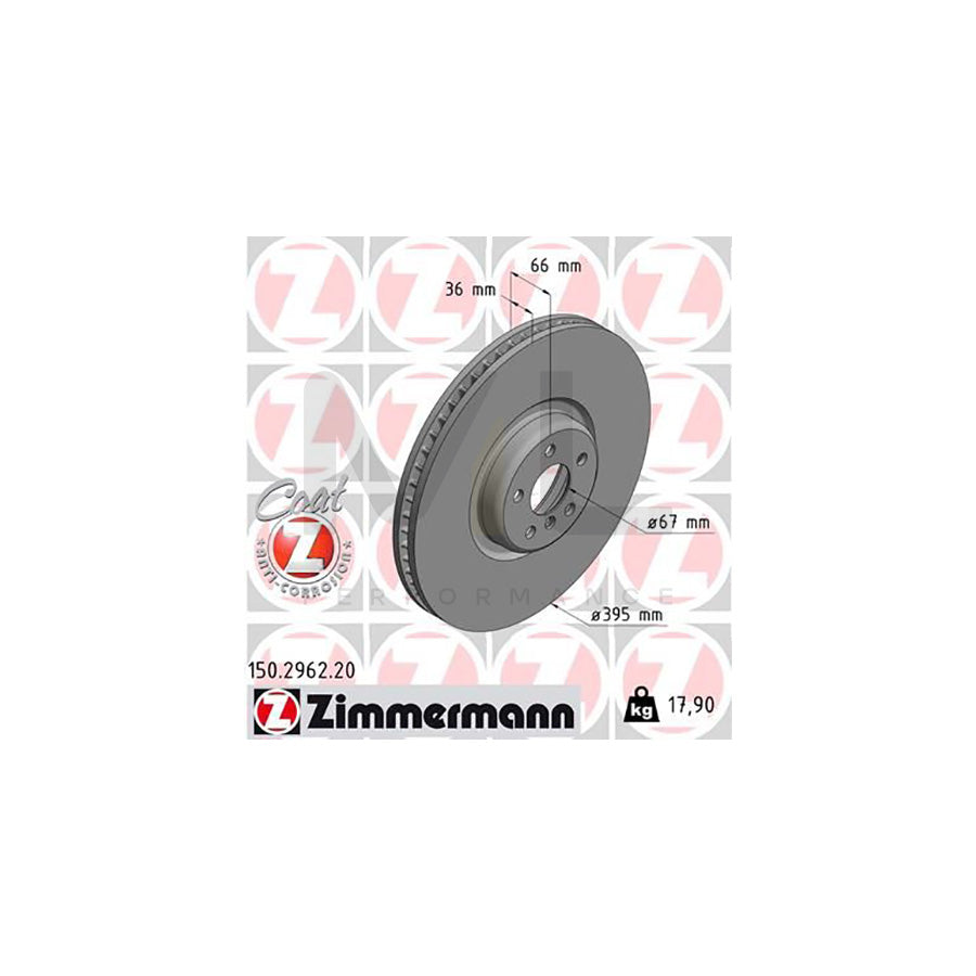 ZIMMERMANN 150.2962.20 Brake Disc Internally Vented, Coated, High-carbon