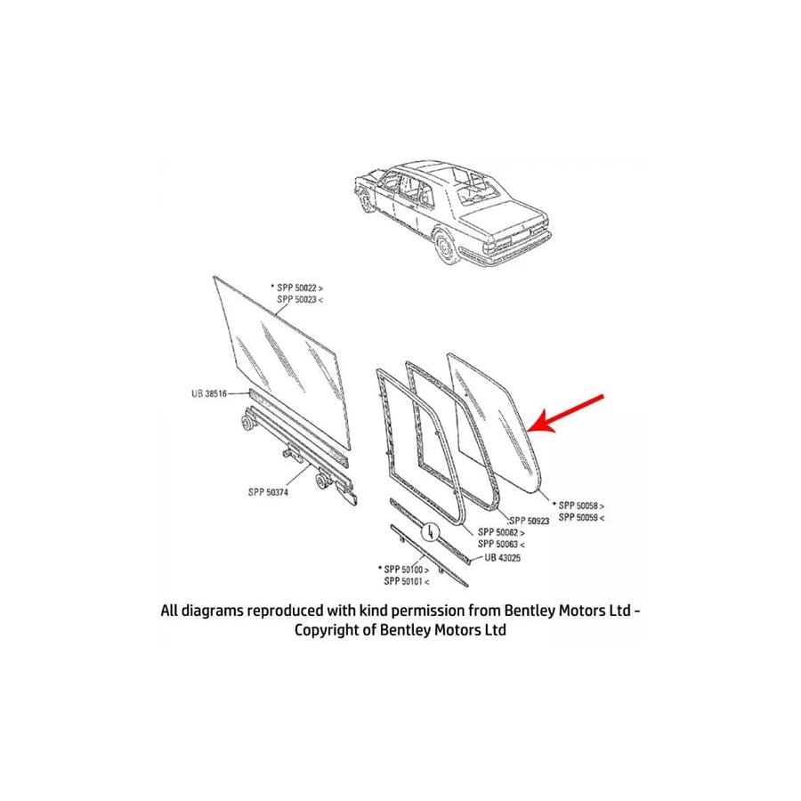 GENUINE Rolls-Royce SPP50059 LEFT HAND REAR QUARTER GLASS (sundym)