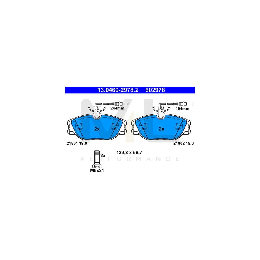 ATE 13.0460-2978.2 Brake pad set incl. wear warning contact, with brake caliper screws