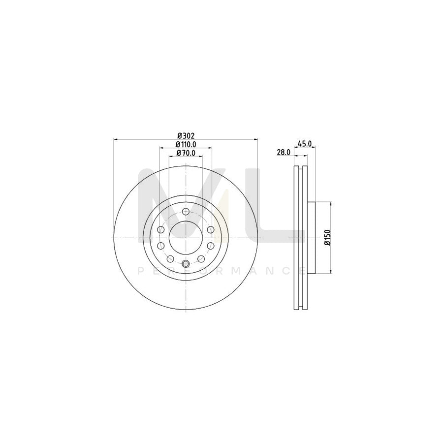 HELLA PRO High Carbon 8DD 355 127-831 Brake Disc Externally Vented, Coated, High-carbon, without wheel hub, without wheel studs