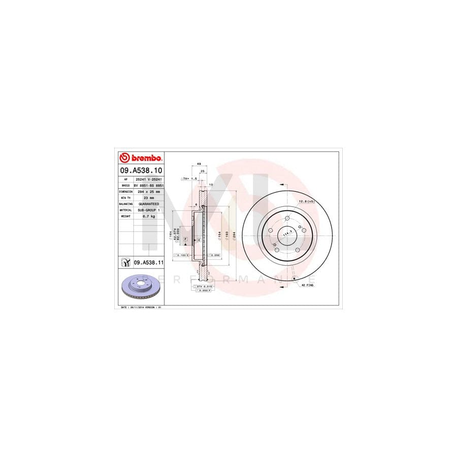 BREMBO 09.A538.10 Brake Disc for SUZUKI Grand Vitara II Off-Road (JT, TE, TD) Internally Vented | ML Performance Car Parts