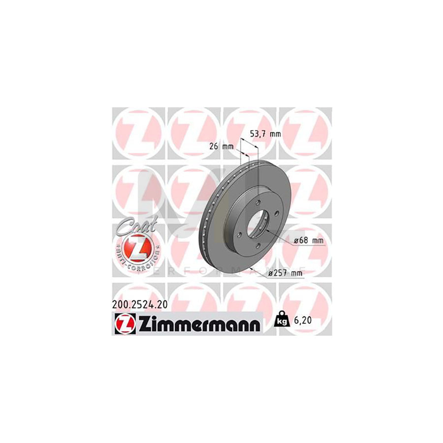 ZIMMERMANN COAT Z 200.2524.20 Brake Disc for NISSAN NV200 Internally Vented, Coated  - 1 piece