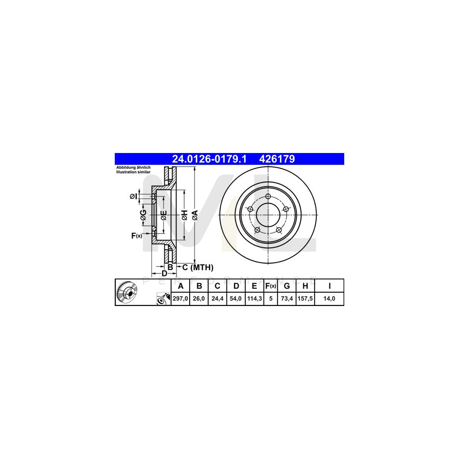ATE 24.0126-0179.1 Brake Disc Vented, Coated, High-carbon  - 1 piece