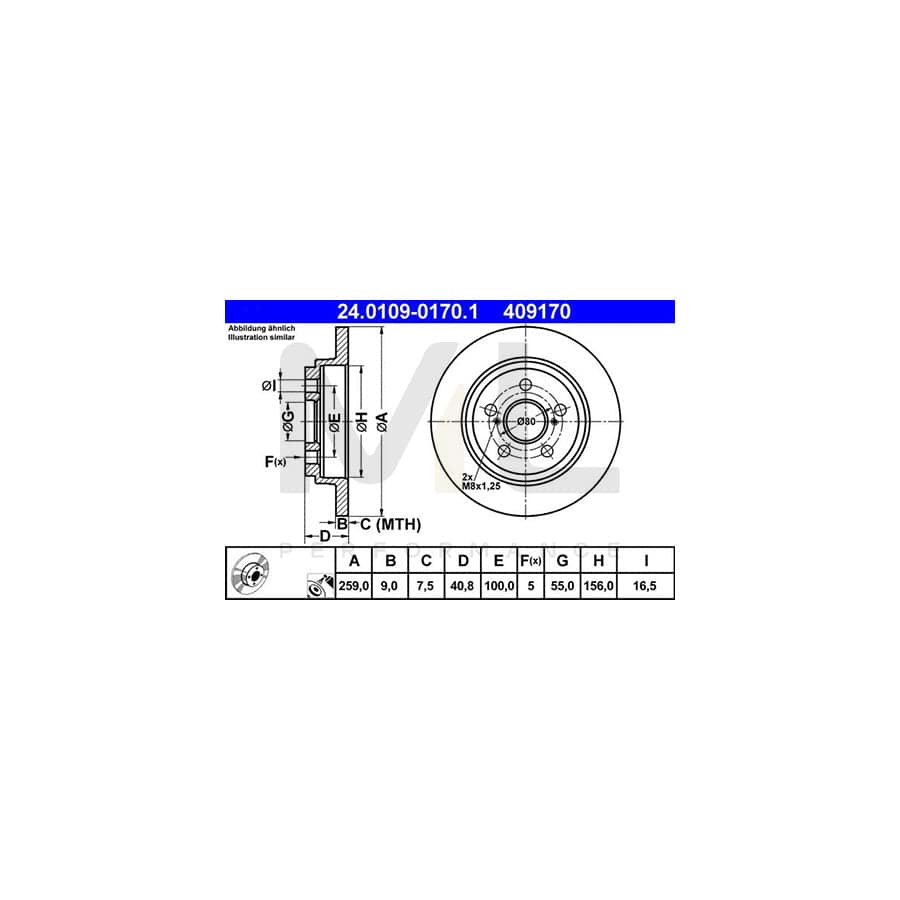 ATE 24.0109-0170.1 Brake Disc for TOYOTA Urban Cruiser (XP110) Solid, Coated  - 1 piece