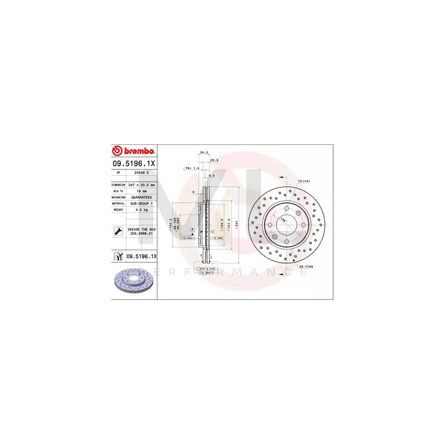 BREMBO XTRA LINE 09.5196.1X Brake Disc Perforated / Vented, Coated, with bolts/screws | ML Performance Car Parts