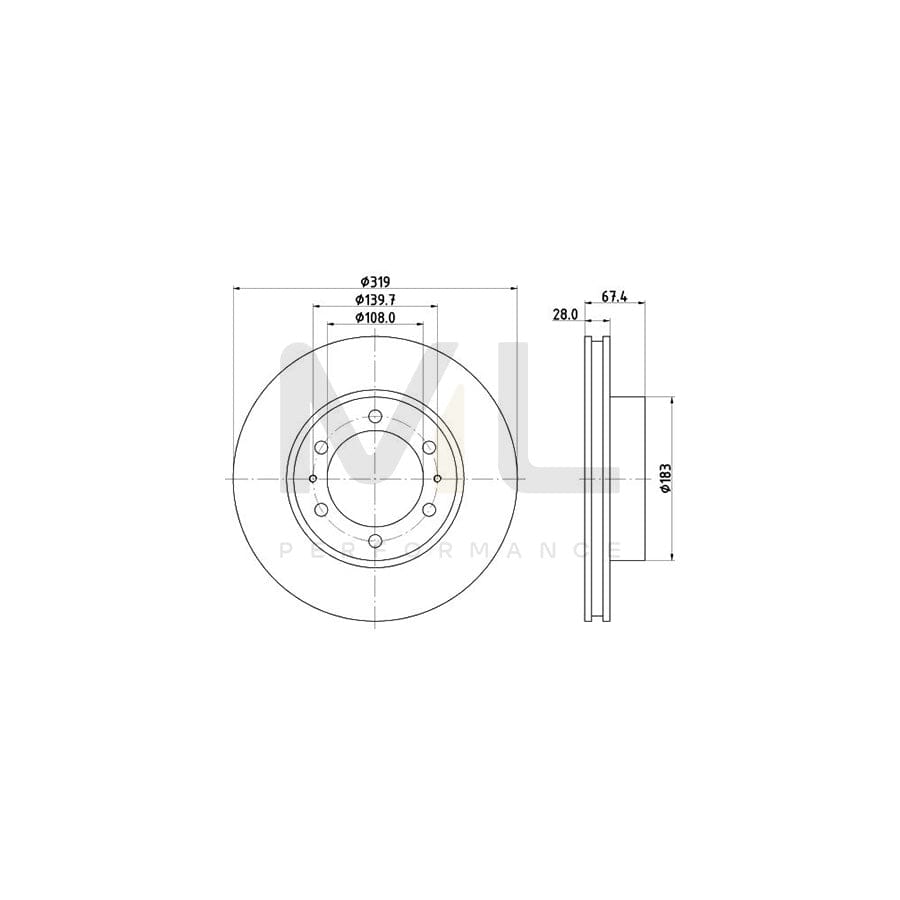 HELLA 8DD 355 126-771 Brake Disc Internally Vented, Coated, without wheel hub